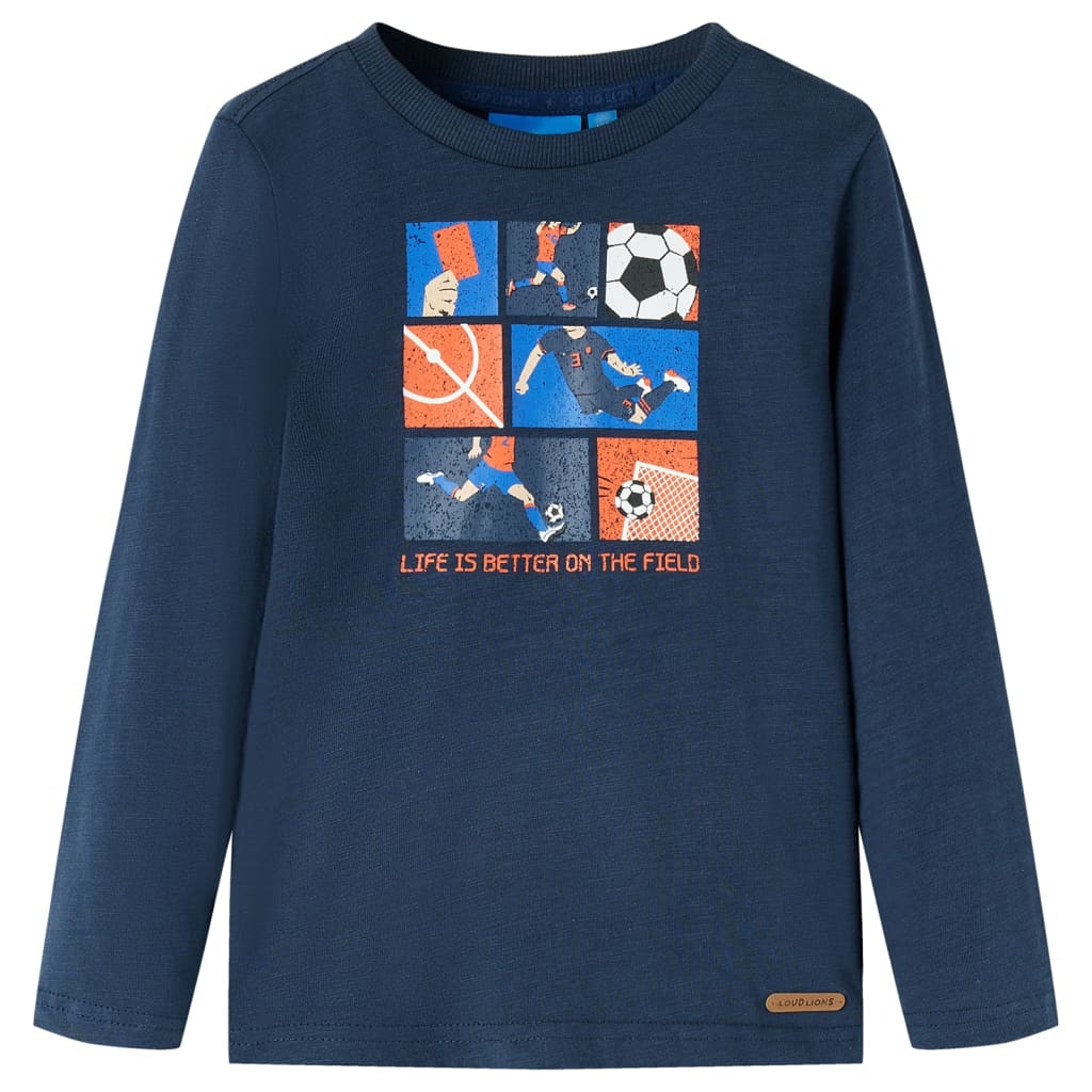 Kids' T-shirt with Long Sleeves Football Game Print Navy Melange 104