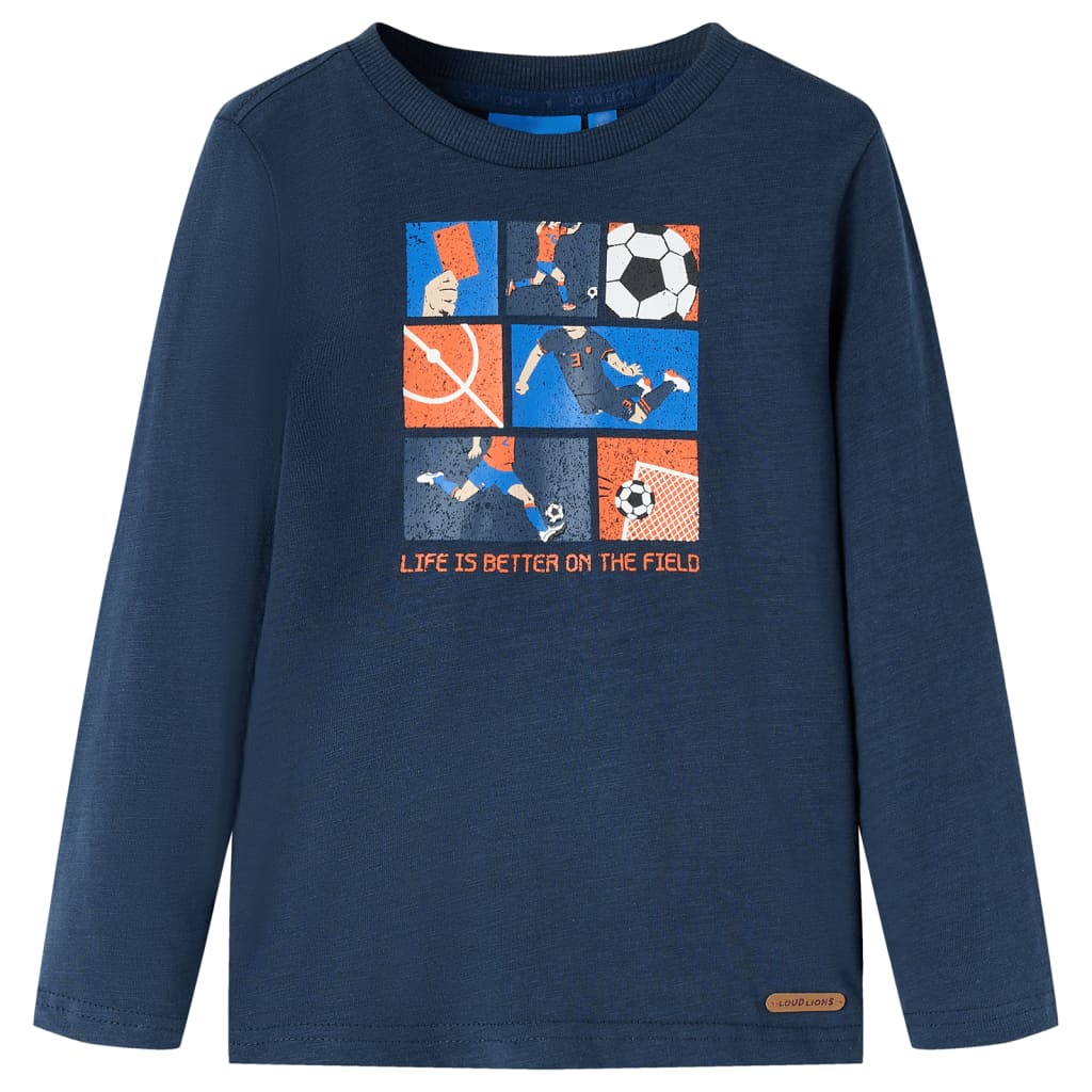 Kids' T-shirt with Long Sleeves Football Game Print Navy Melange 128
