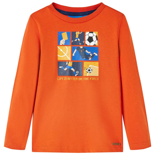 Kids' T-shirt with Long Sleeves Football Game Print Orange 92