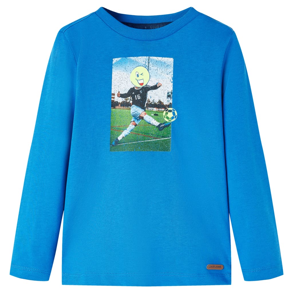 Kids' T-shirt with Long Sleeves Football Player Print Cobalt Blue 116