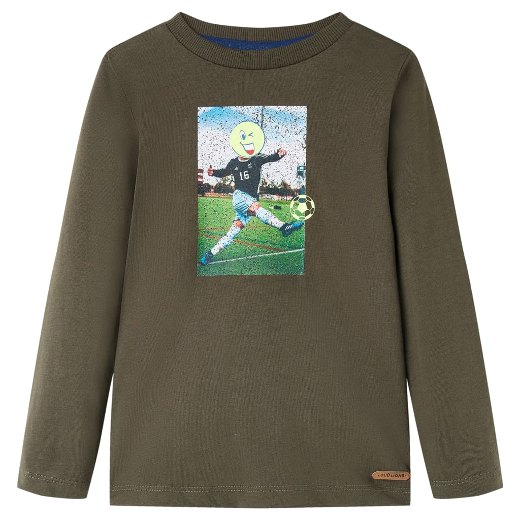 Kids' T-shirt with Long Sleeves Football Player Print Khaki 104