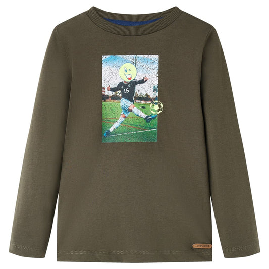 Kids' T-shirt with Long Sleeves Football Player Print Khaki 104