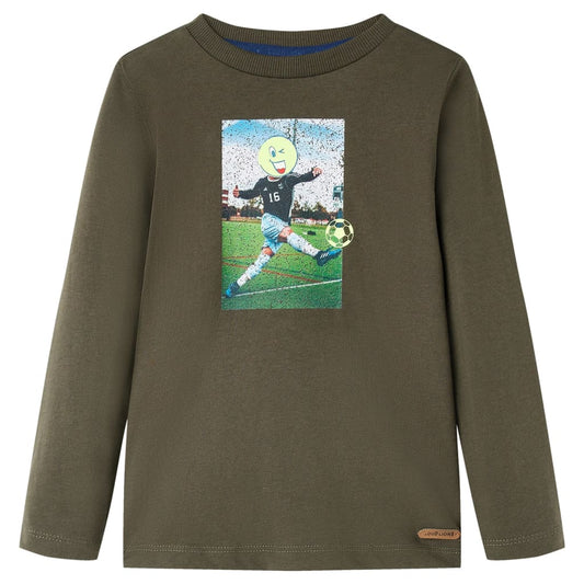 Kids' T-shirt with Long Sleeves Football Player Print Khaki 128