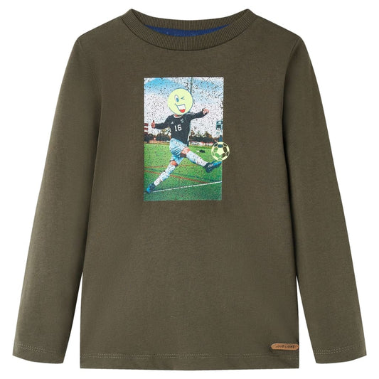 Kids' T-shirt with Long Sleeves Football Player Print Khaki 140