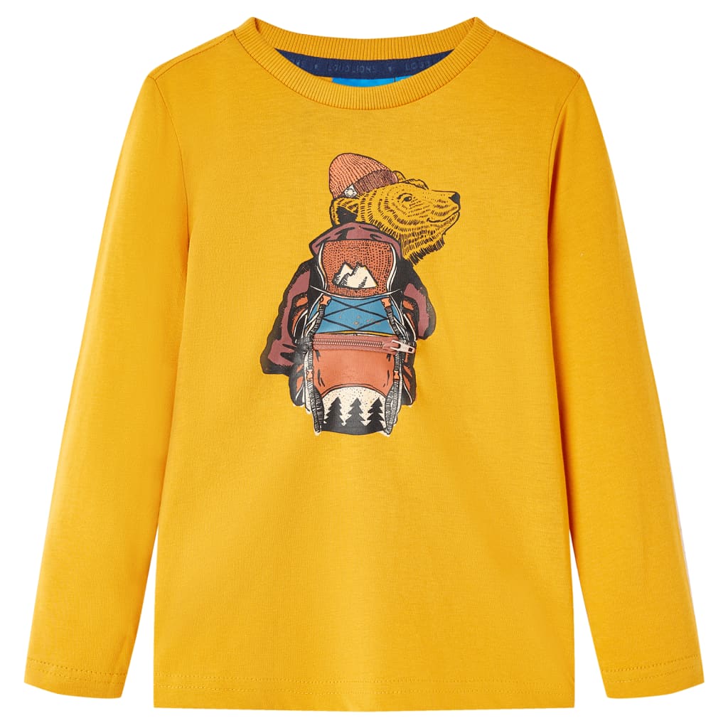 Kids' T-shirt with Long Sleeves Bear Print Ochre 116