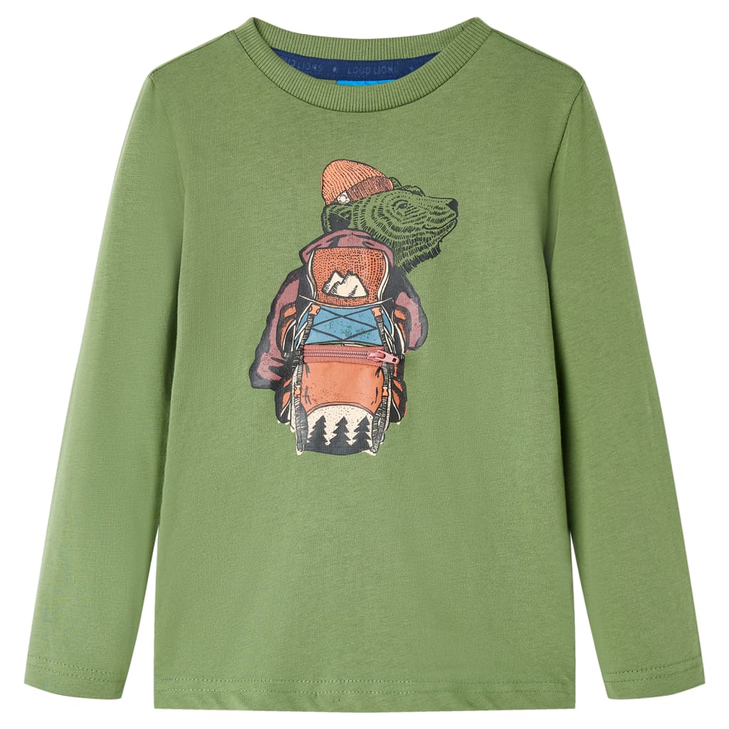 Kids' T-shirt with Long Sleeves Bear Print Light Khaki 116