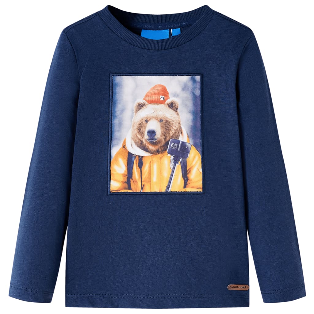 Kids' T-shirt with Long Sleeves Bear Print Navy Melange 140