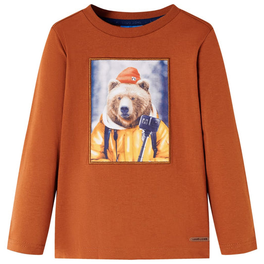 Kids' T-shirt with Long Sleeves Bear Print Burnt Orange 116