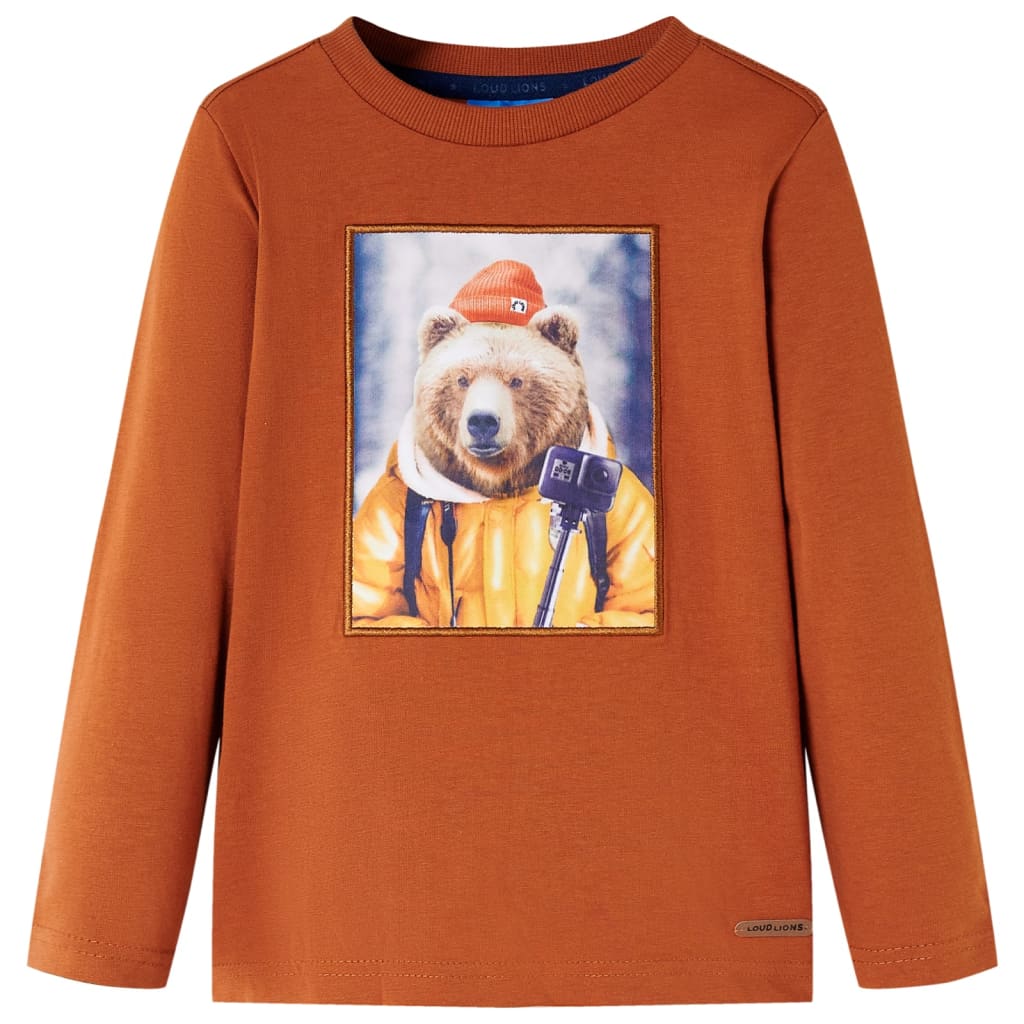 Kids' T-shirt with Long Sleeves Bear Print Burnt Orange 140
