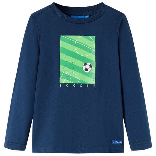 Kids' T-shirt with Long Sleeves Football Field Print Navy Blue 92