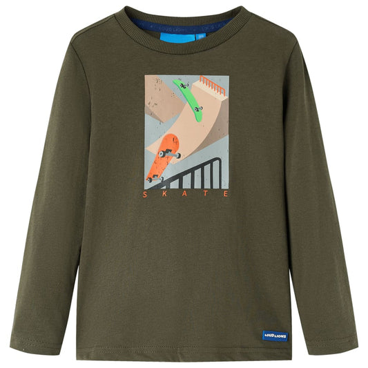 Kids' T-shirt with Long Sleeves Skateboard Print Khaki 116