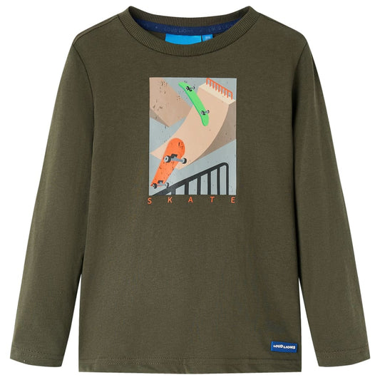 Kids' T-shirt with Long Sleeves Skateboard Print Khaki 140