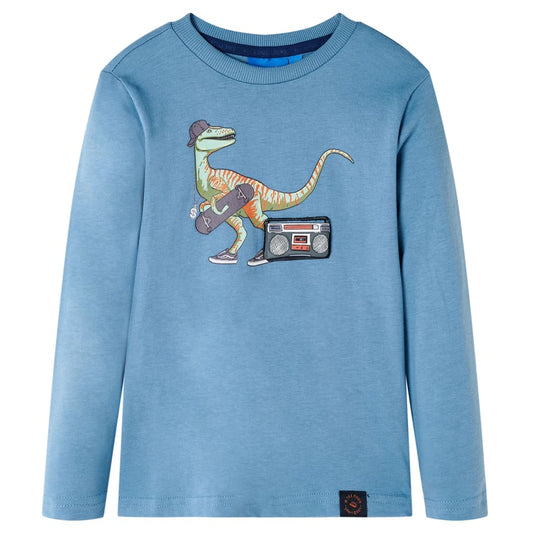 Kids' T-shirt with Long Sleeves Dinosaur Print Medium Blue 116