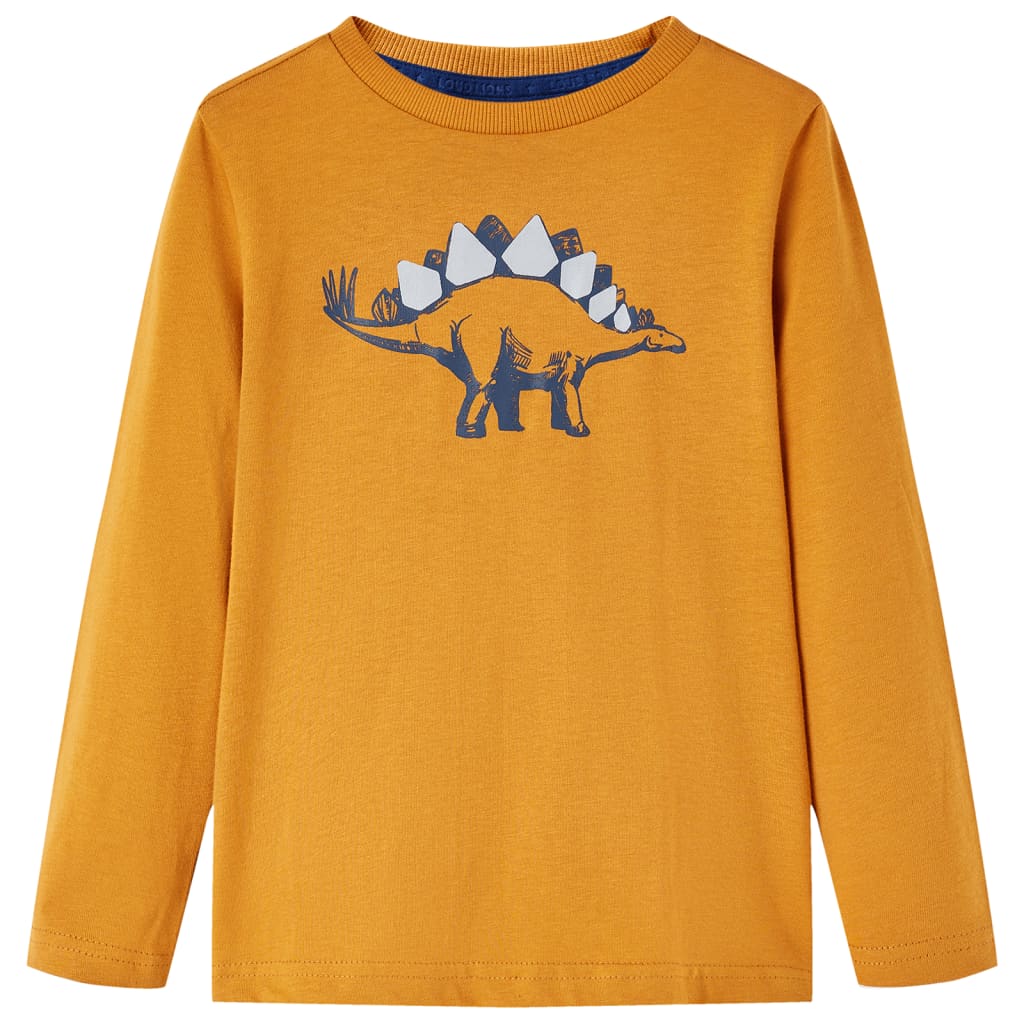 Kids' T-shirt with Long Sleeves Dinosaur Print Dark Ochre 92