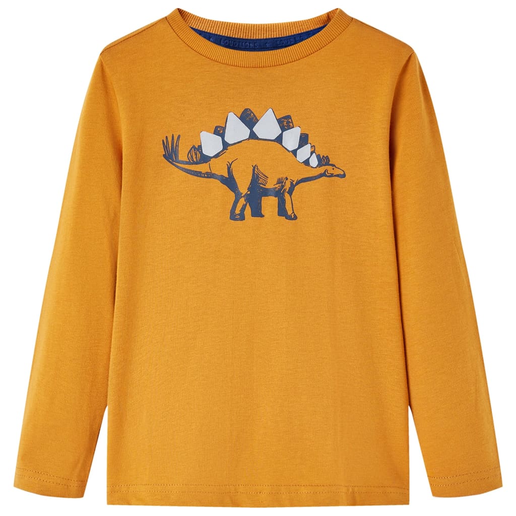 Kids' T-shirt with Long Sleeves Dinosaur Print Dark Ochre 116