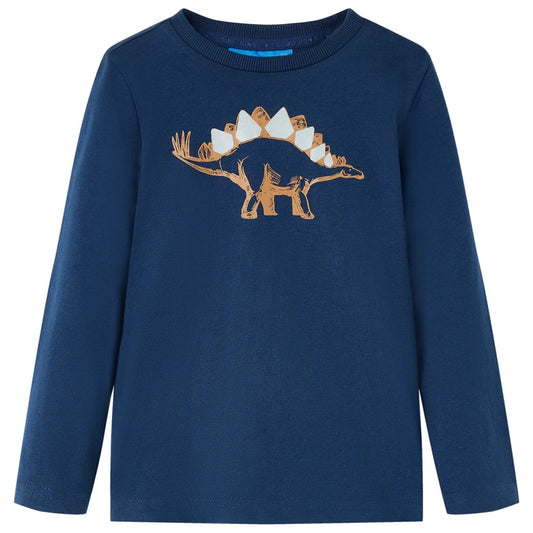 Kids' T-shirt with Long Sleeves Dinosaur Print Navy Blue 92