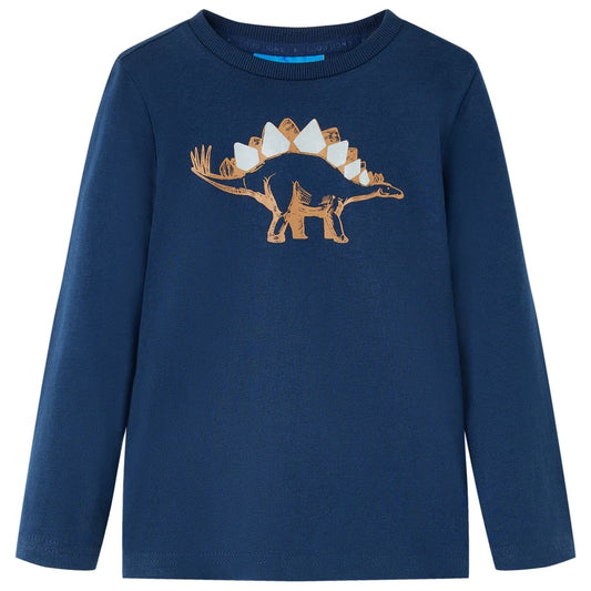 Kids' T-shirt with Long Sleeves Dinosaur Print Navy Blue 116