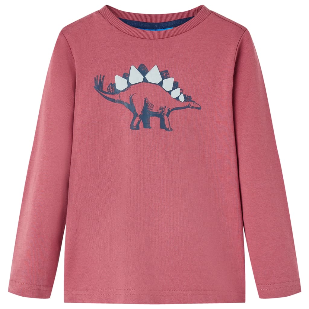 Kids' T-shirt with Long Sleeves Dinosaur Print Dark Red 128