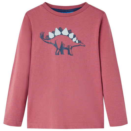 Kids' T-shirt with Long Sleeves Dinosaur Print Dark Red 128