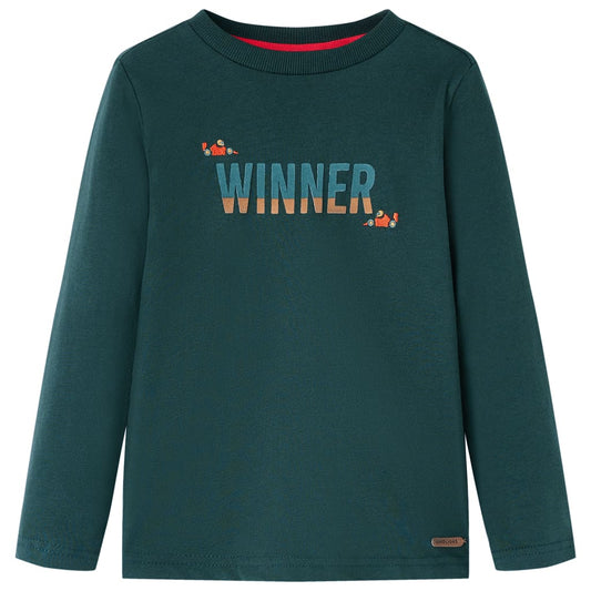 Kids' T-shirt with Long Sleeves Winner Print Dark Green 140