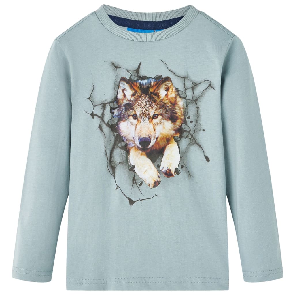 Kids' T-shirt with Long Sleeves Wolf Print Light Blue 92