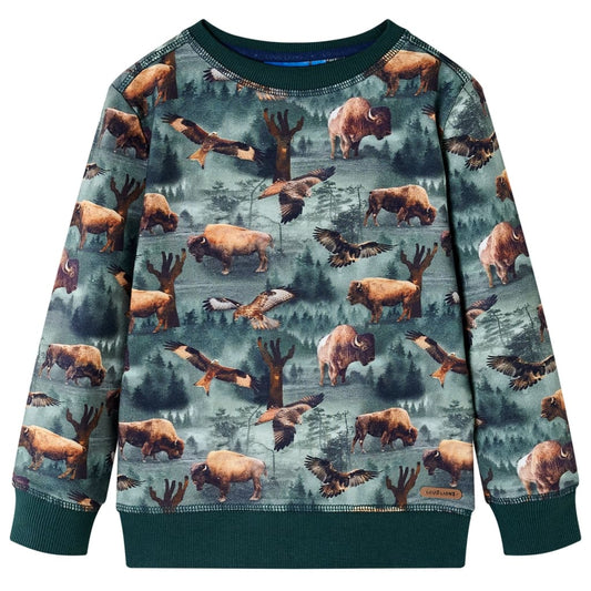 Kids' Sweatshirt with Cattle and Eagle Print Dark Green 92