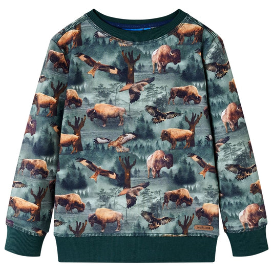 Kids' Sweatshirt with Cattle and Eagle Print Dark Green 116