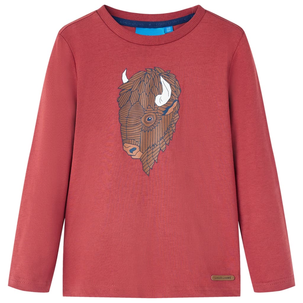 Kids' T-shirt with Long Sleeves Cattle Print Burnt Red 104
