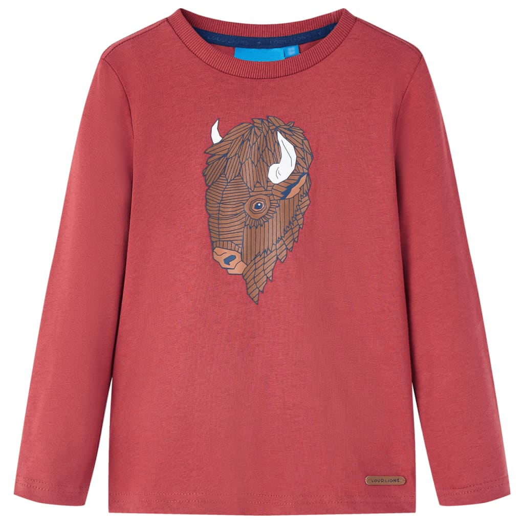 Kids' T-shirt with Long Sleeves Cattle Print Burnt Red 128