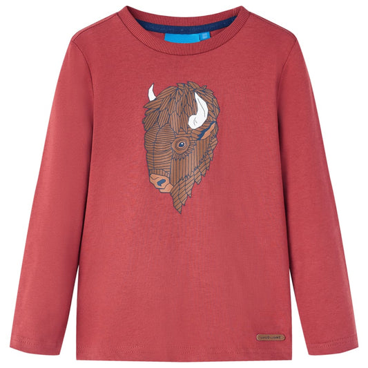 Kids' T-shirt with Long Sleeves Cattle Print Burnt Red 128