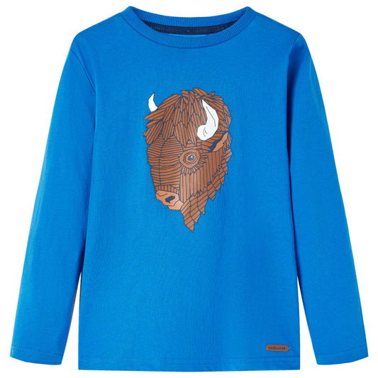 Kids' T-shirt with Long Sleeves Cattle Print Cobalt Blue 92