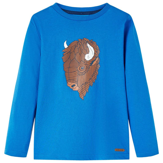 Kids' T-shirt with Long Sleeves Cattle Print Cobalt Blue 116