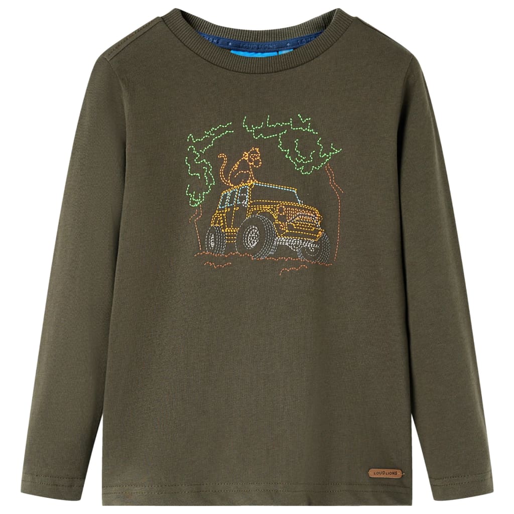Kids' T-shirt with Long Sleeves Jeep Print Khaki 128