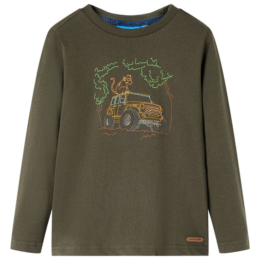 Kids' T-shirt with Long Sleeves Jeep Print Khaki 128