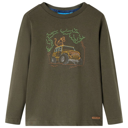 Kids' T-shirt with Long Sleeves Jeep Print Khaki 140