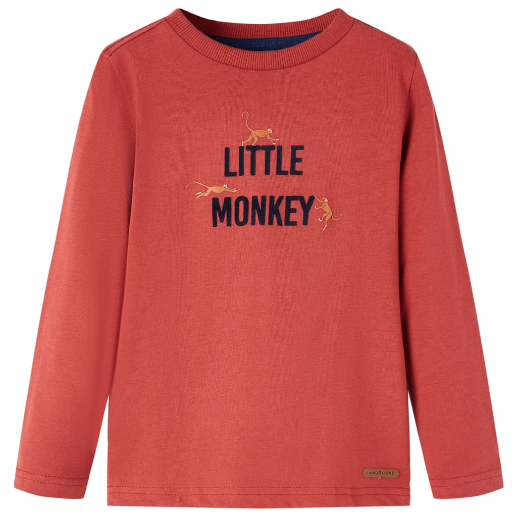 Kids' T-shirt with Long Sleeves Little Monkey Print Burnt Red 140