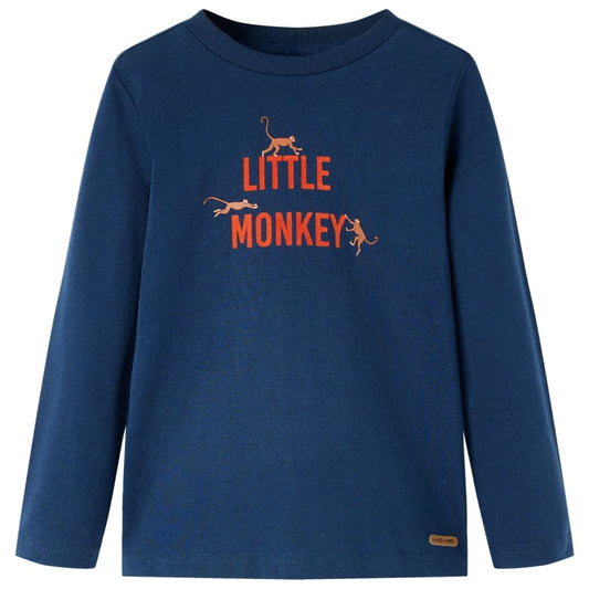 Kids' T-shirt with Long Sleeves Little Monkey Print Navy Blue 104