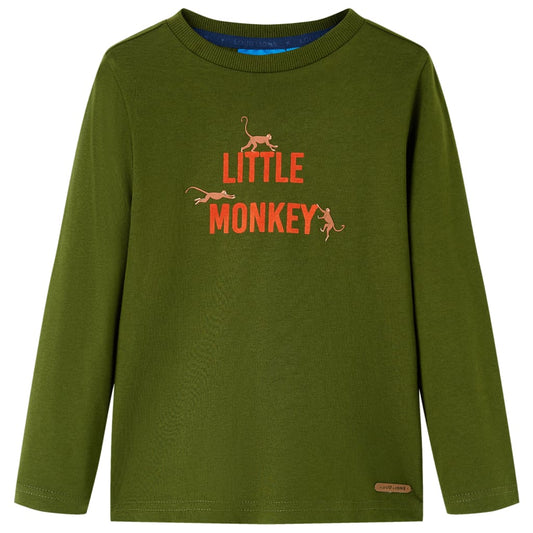 Kids' T-shirt with Long Sleeves Little Monkey Print Dark Khaki 104