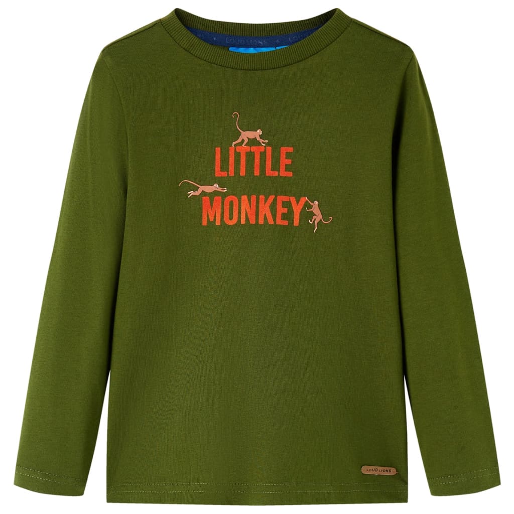 Kids' T-shirt with Long Sleeves Little Monkey Print Dark Khaki 128
