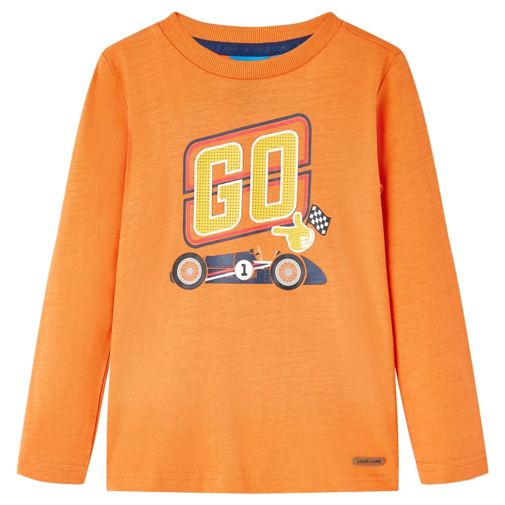 Kids' T-shirt with Long Sleeves Racing Car Print Dark Orange 128