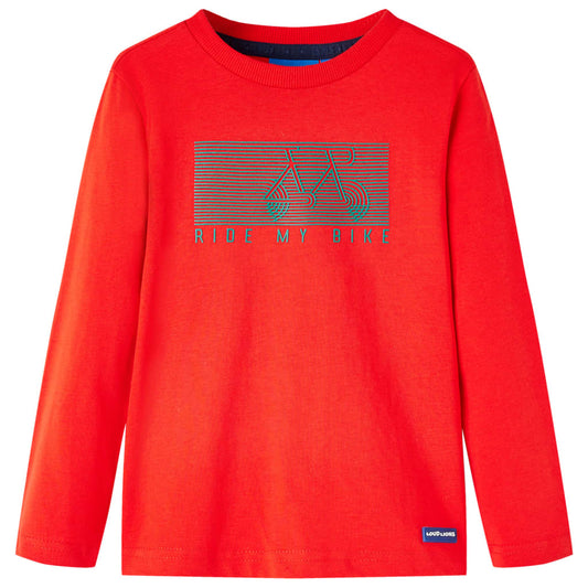 Kids' T-shirt with Long Sleeves Bike Print Red 92