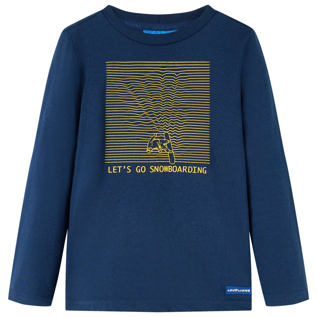 Kids' T-shirt with Long Sleeves Snowboarding Print Navy Blue 104
