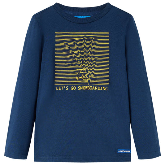 Kids' T-shirt with Long Sleeves Snowboarding Print Navy Blue 104