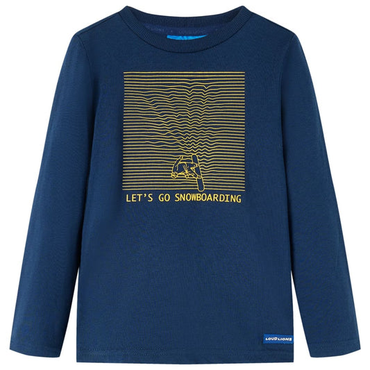 Kids' T-shirt with Long Sleeves Snowboarding Print Navy Blue 140