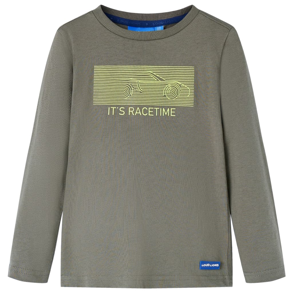 Kids' T-shirt with Long Sleeves Racing Car Print Khaki 116