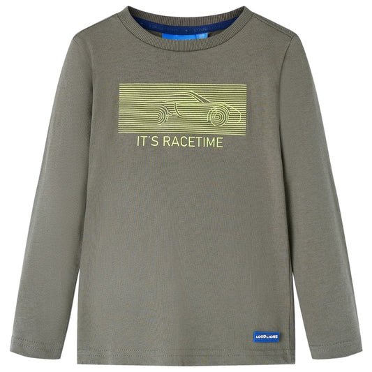 Kids' T-shirt with Long Sleeves Racing Car Print Khaki 116