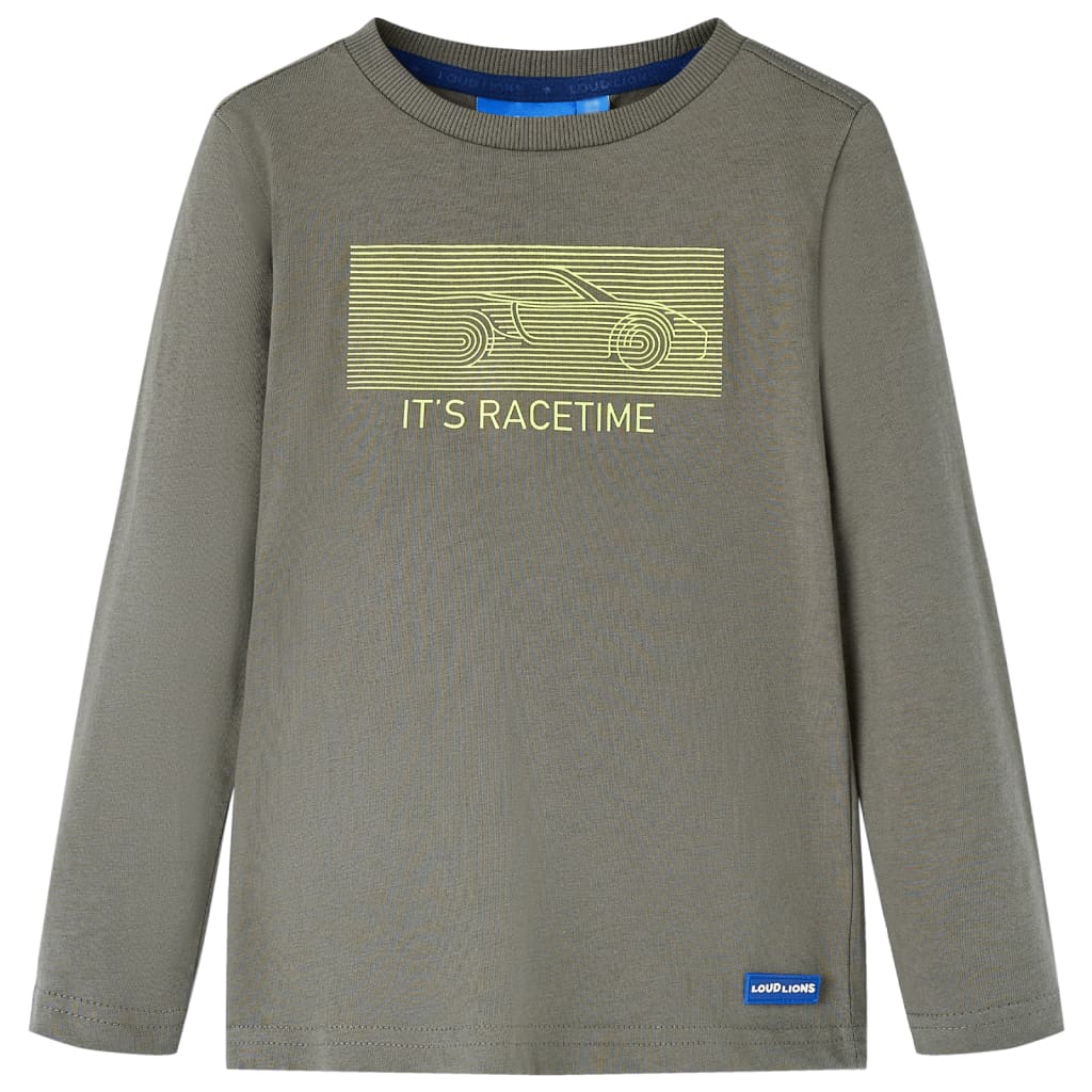 Kids' T-shirt with Long Sleeves Racing Car Print Khaki 140