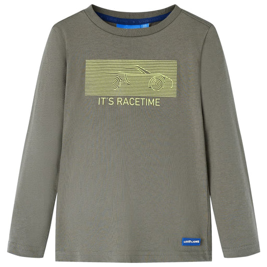 Kids' T-shirt with Long Sleeves Racing Car Print Khaki 140