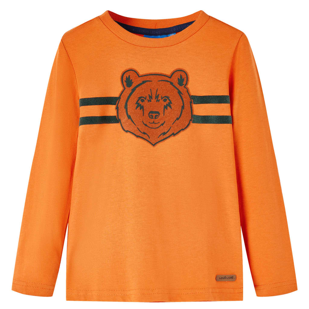 Kids' T-shirt with Long Sleeves Bear Print Dark Orange 128