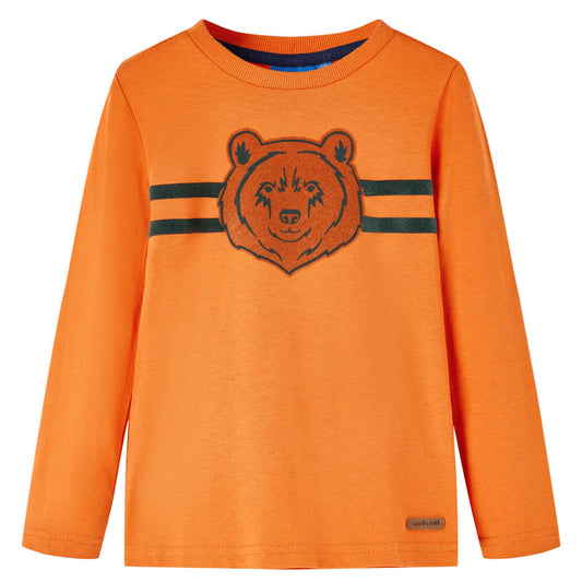 Kids' T-shirt with Long Sleeves Bear Print Dark Orange 140